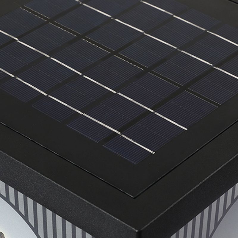 Modern Metal Solar Pillar Lamp Square Shape Outdoor Waterproof Light in Black