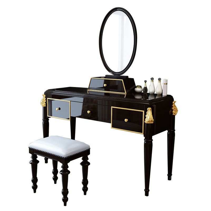 Black/White Vanity Wood Mirrored Makeup Dressing Table Stool Set