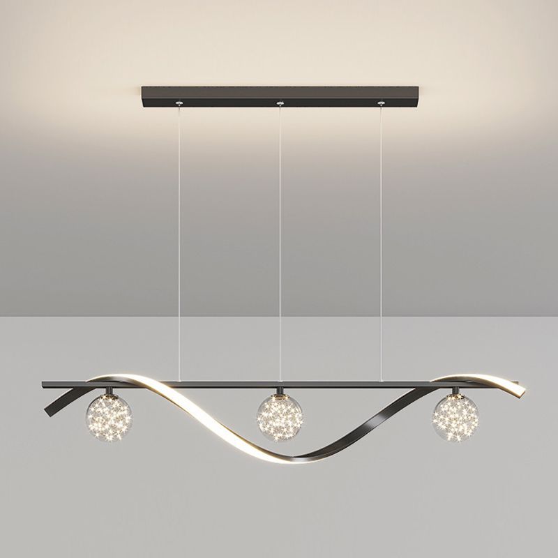 Modern LED Linear Ceiling Pendant in Black / Gold Metal and Glass Kitchen Island Light