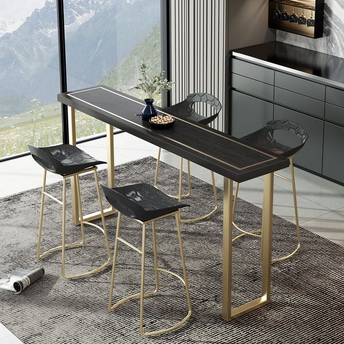Wood Top Cocktail Bar Table Nordic Gold Frame Bar Height Table for Dining Room