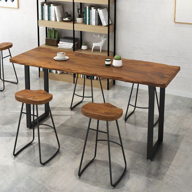 Industrial Rectangle Solid Wood Bar Table Set 1/2/5/6 Pieces Counter Table with Stools