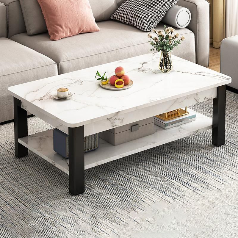 4 Legs Rectangular Coffee Table Made of Solid Wood in Wood/white/brown/gray Cocktail Table