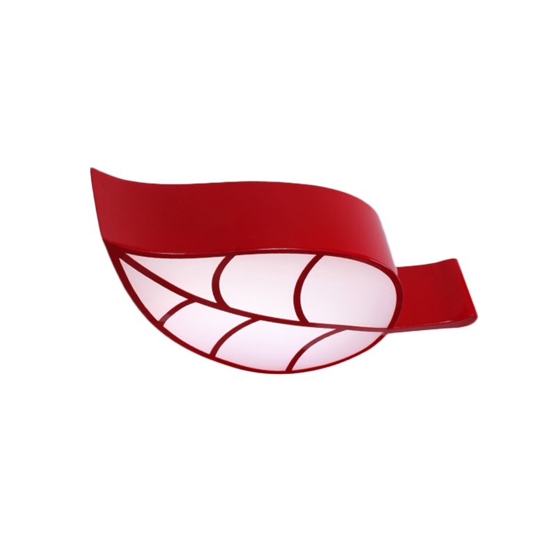 Leaf-Shaped Sleeping Room Flush Lighting Acrylic LED Kids Close to Ceiling Lamp in Red/Yellow/Blue