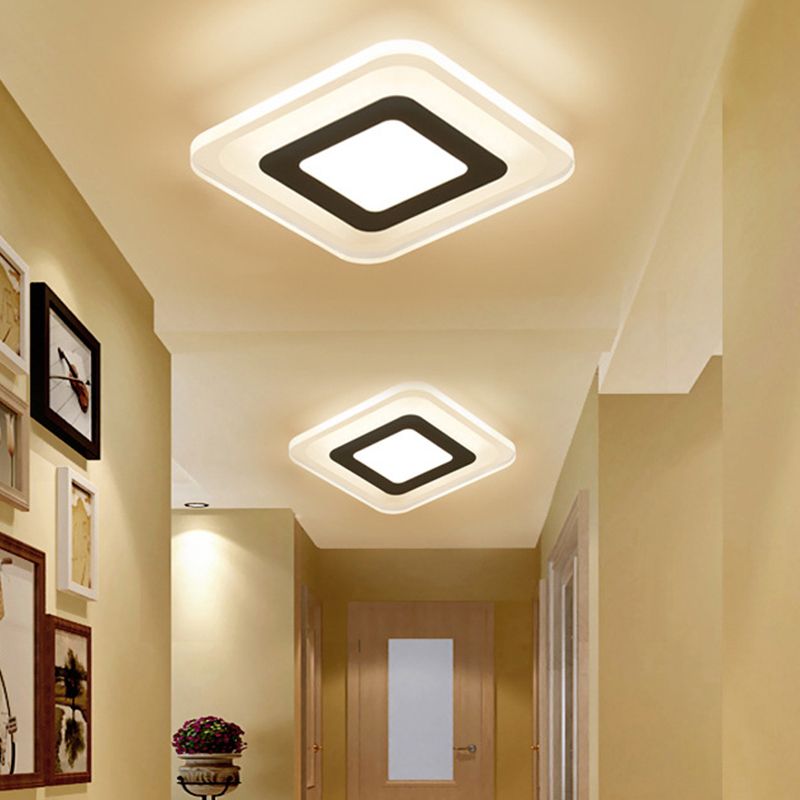 Ultrathin Hallway LED Ceiling Lamp Simplicity White Small Flush Mount Light with Floral/Square/Triangle Acrylic Shade
