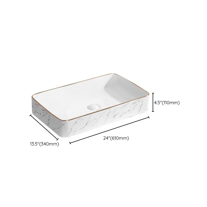 Contemporary Bathroom Sink Pop-Up Drain Porcelain Rectangular Vessel Bathroom Sink