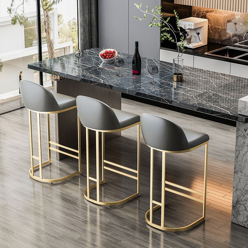 Glam Backrest Counter Stool Iron Kitchen Bar Stool with Leather Cushion and Pedal
