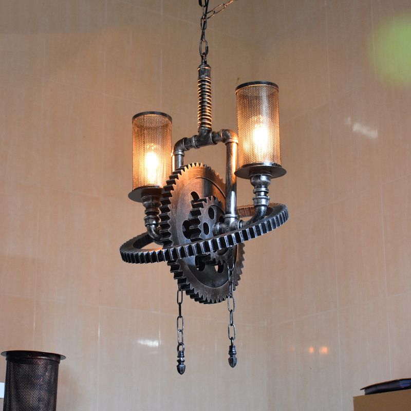 Industrial Vintage 2-Light Hanging Lamp Wrought Iron Inverted Pendant Light for Commercial Place