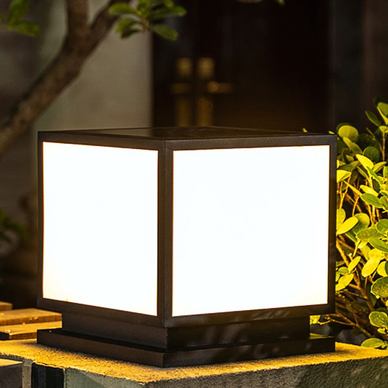 Contemporary LED Pillar Light Simple Black Solar Lighting Fixture for Garden