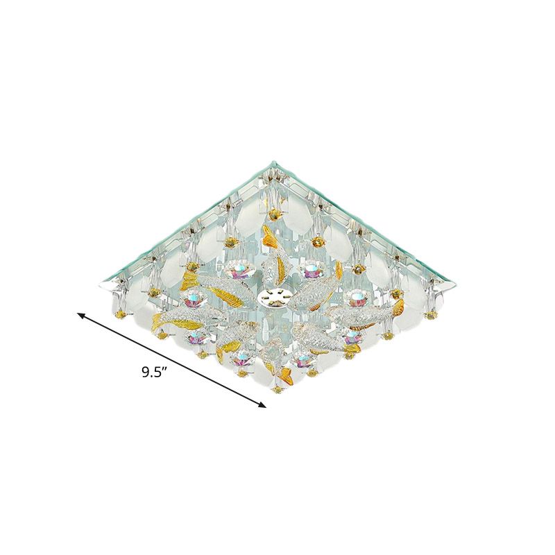 LED Square Flush Mount Lamp Simple Clear Crystal Close to Ceiling Light for Balcony