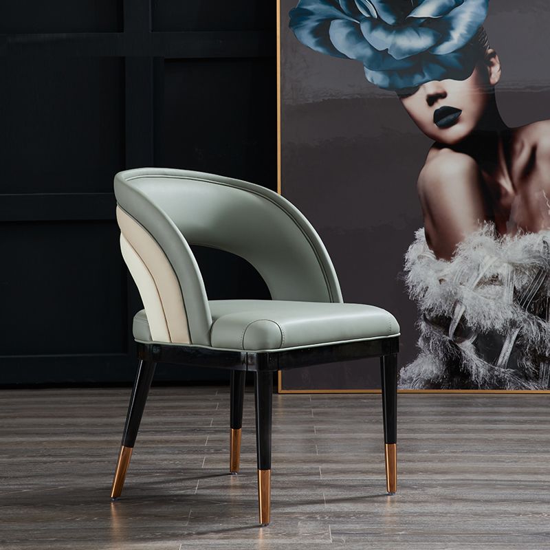 Glam Style Open Back Leather Upholstered Dining Chair with Wooden Legs