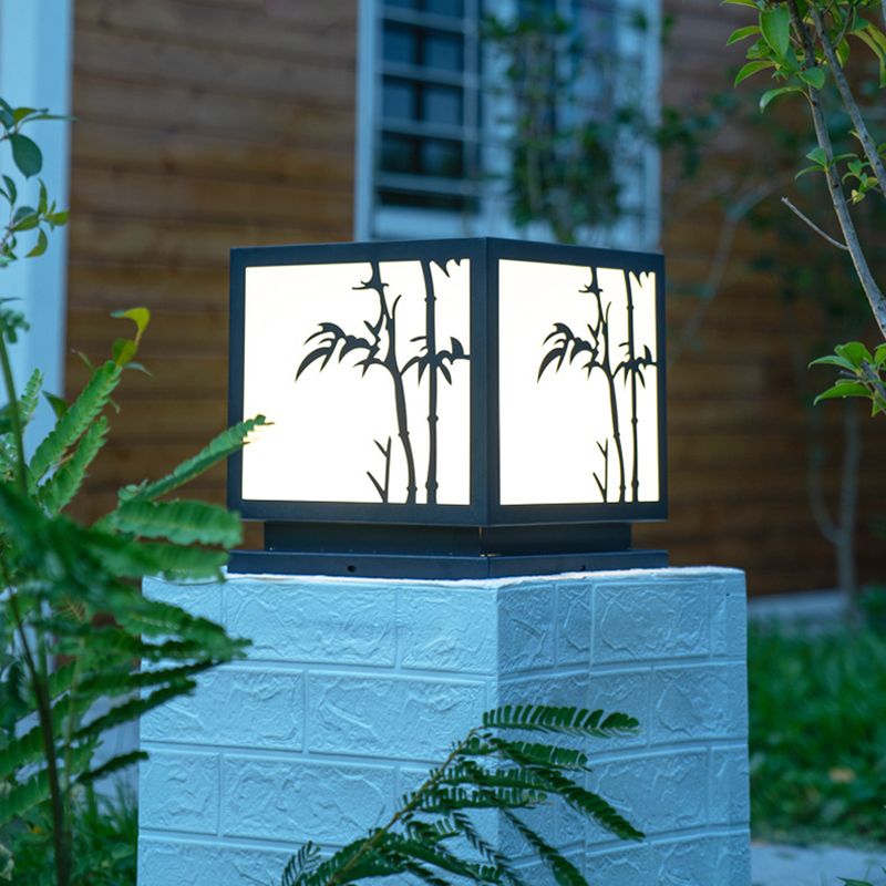 Black Square Pillar Lamp Waterproof Outdoor Solar Lights for Garden