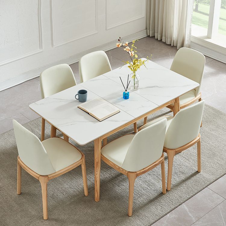 1/2/5/6/7 Pieces Extendable Rectangle Dining Set Sintered Stone Top Wooden Table Set