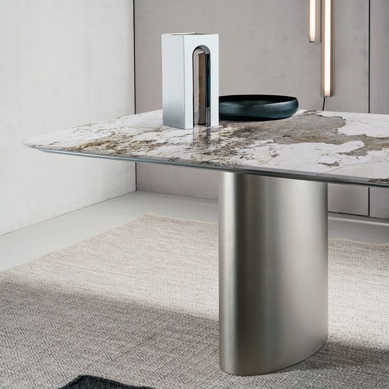 Mesa de comedor rectangular de lujo tradicional de metal Mesa de piedra sinterizada con patas de metal