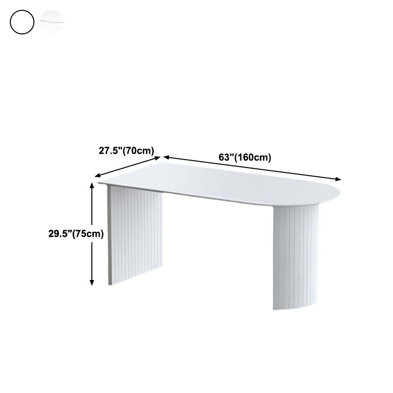 Modern Stone Top Dinette Table Solid Wood Double Pedestal Table in White