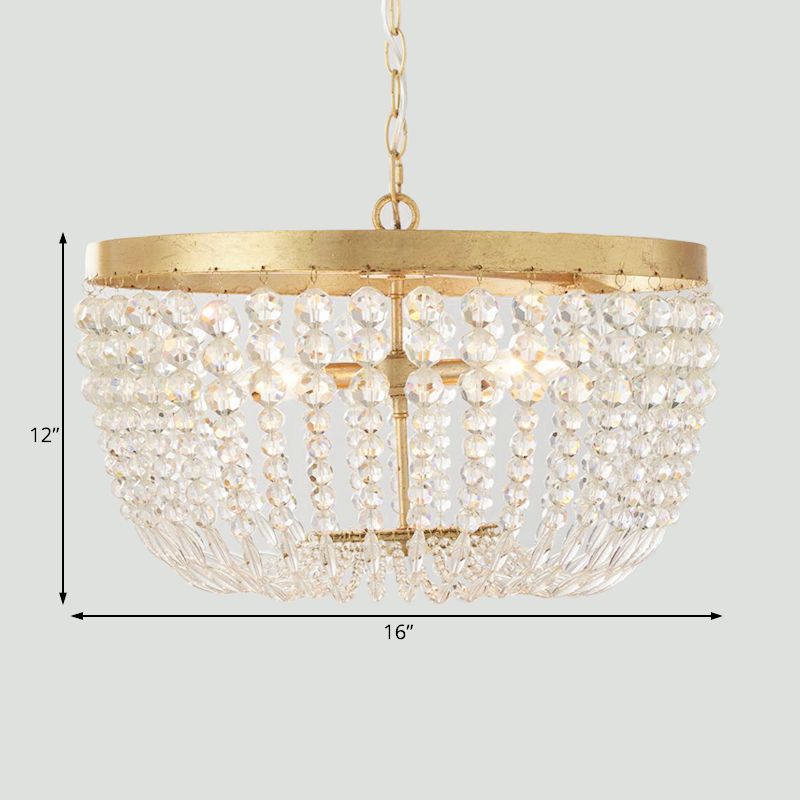 16"/19.5" Wide Dome Chandelier Lighting Modern Crystal Brass 3/5 Bulbs Hanging Ceiling Light