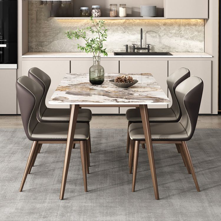 Glam Sintered Stone Table Rectangle Table with Metal Legs for Kitchen