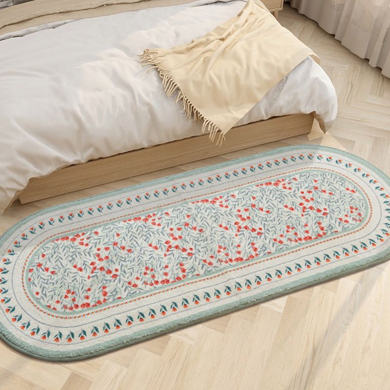 Chic Modern Rug Flower Print Polyester Area Rug Non-Slip Backing Carpet for Bedroom
