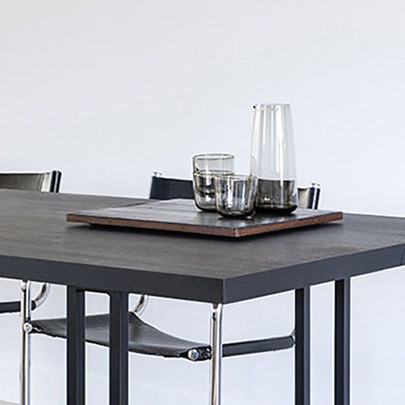 Solid Wood Top Dining Table Contemporary Dining Table with Sled Base in Black