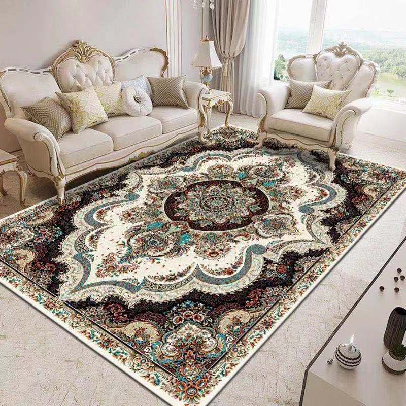Multicolored Traditional Rug Gorgeous Flower Print Carpet Non-Slip Backing Carpet for Living Room