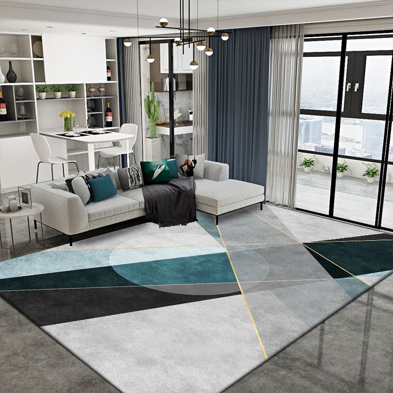 Grey Modern Rug Blended Graphic Rug Non-Slip Backing Rug for Home Decor