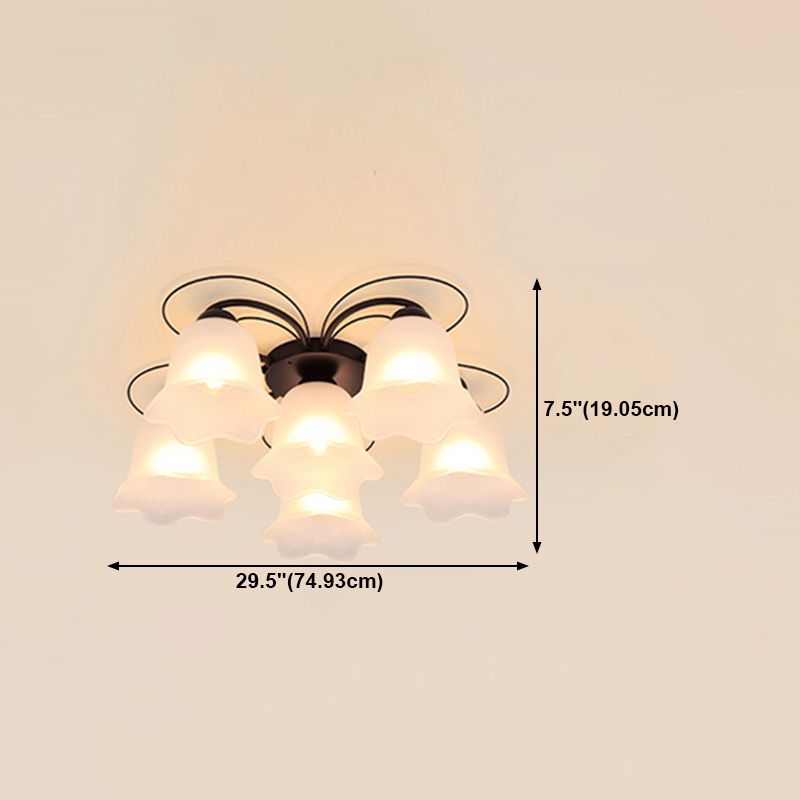 Black Shaded Semi Flush Mount Light Simple-Style Glass Living Room Ceiling Light
