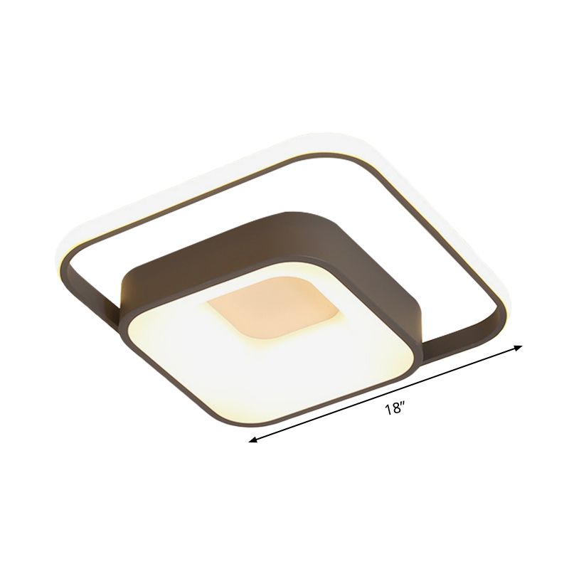 Square Flush Mount Minimalist Metal Gray/White Light LED Ceiling Fixture, Natural Light/Remote Control Stepless Dimming
