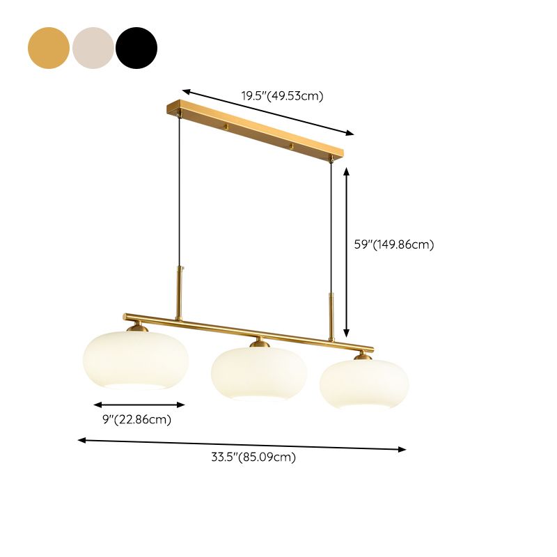 Modern Style Drum Shade Island Pendants 3 Lights Glass Pendant Lights for Dining Room