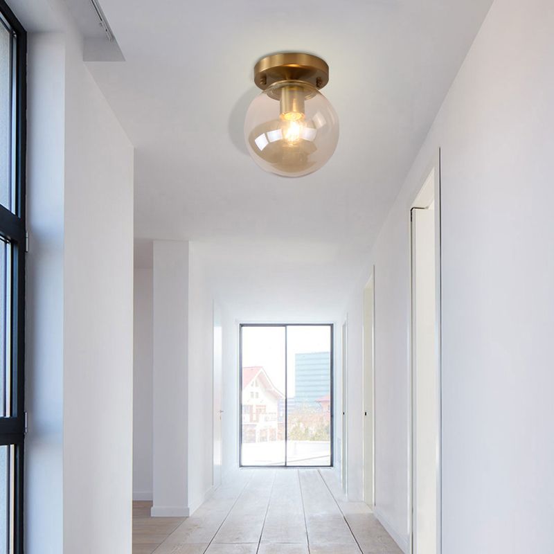 Blue/Tan Spherical Flushmount Light Minimalism Glass 1 Head Balcony Ceiling Light Flush Mount