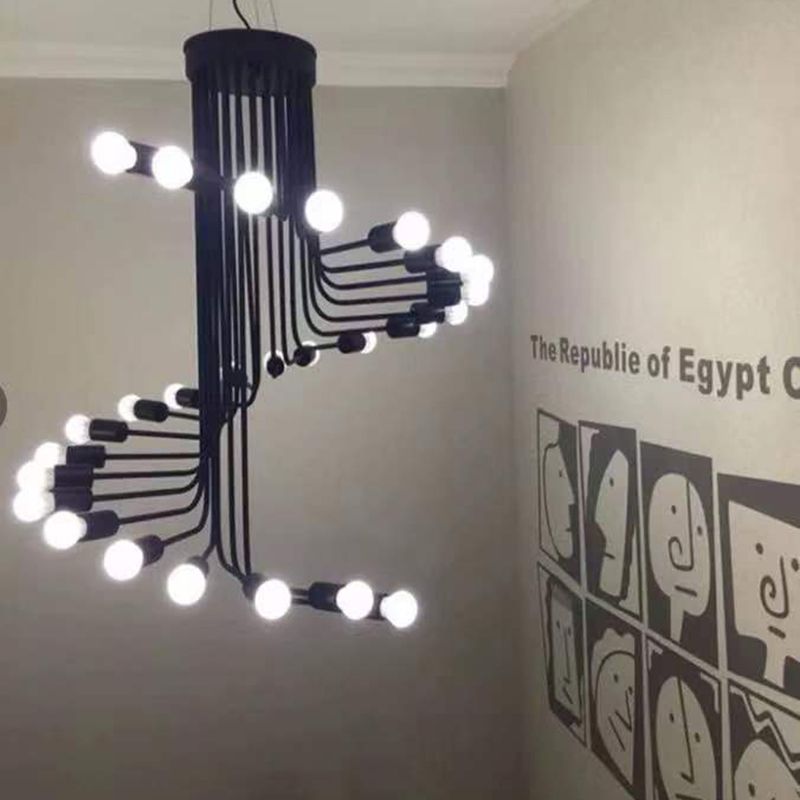Spirale Stile industriale Lampadario in ferro battuto Light Design Bulb Open Design Retro Hanging in nero