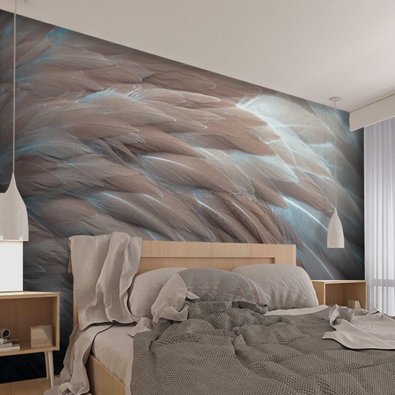 Grand décor mural non tissé avec plume naturelle 3D de couleur pastel, taille personnalisée disponible