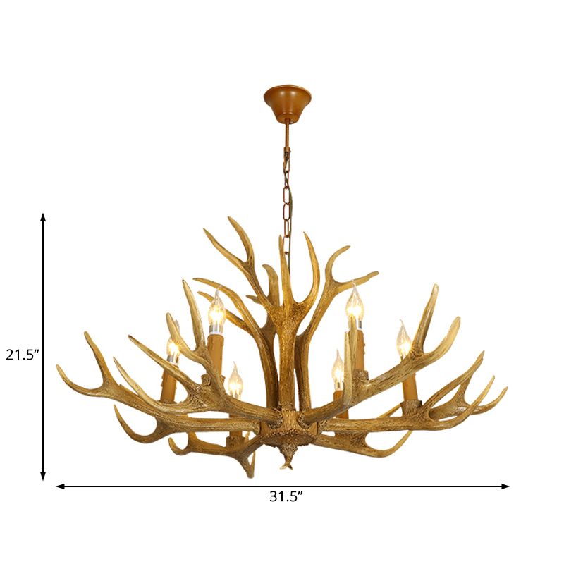 Deer Antler Resin Pendant Lighting Traditional 6/8-Bulb Living Room Chandelier Light in Brown