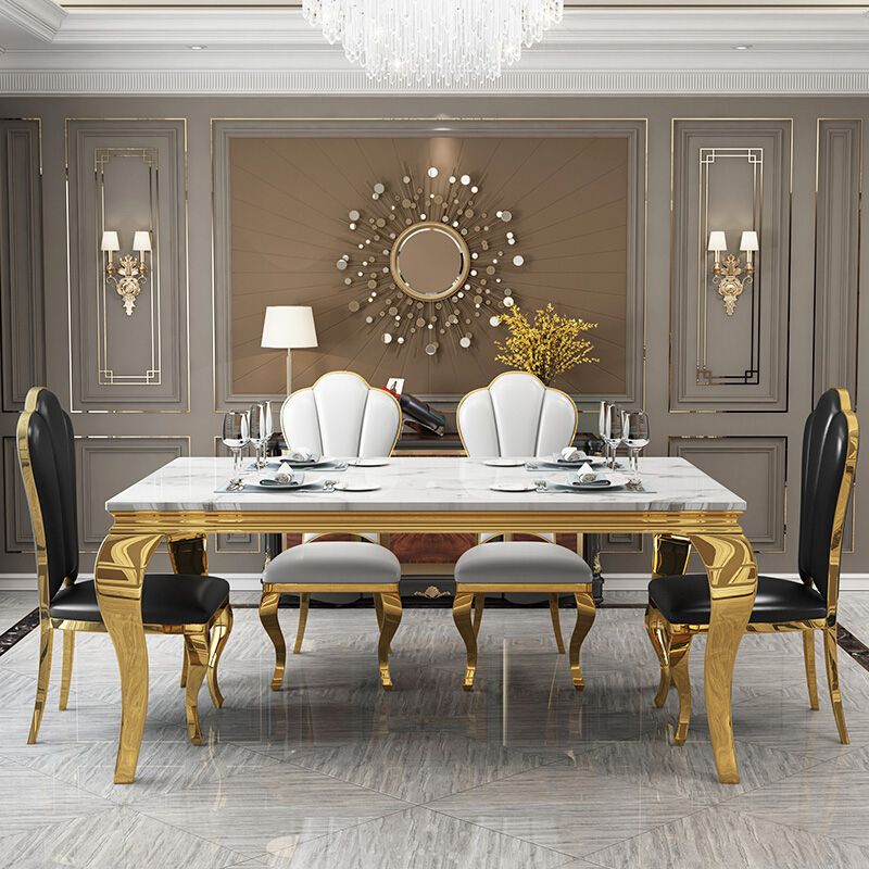 Table de luxe traditionnelle Rectangle Table à manger en acier inoxydable pour la maison