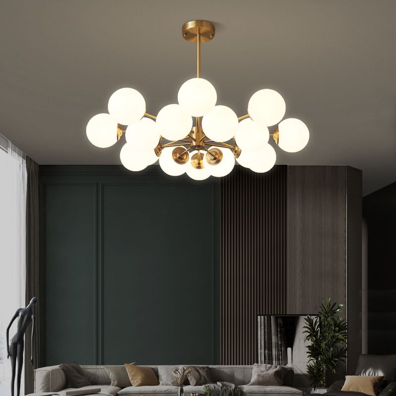 Goud moderne stijl kroonluchter licht wit glas bol tint hangende lamp voor woonkamer
