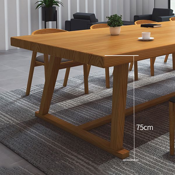 Modern Rectangle Furniture Pine Solid Wood Dining Site Table with Trestle Base