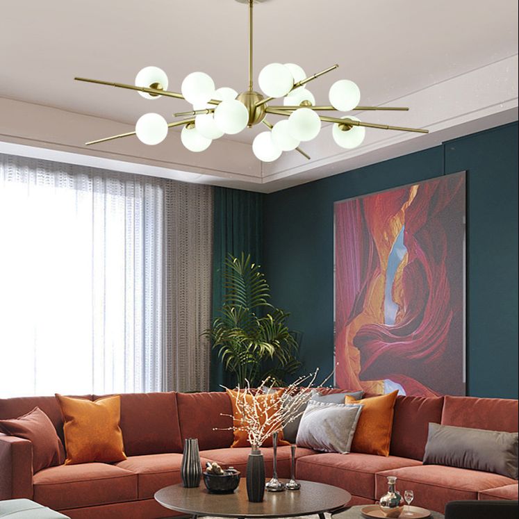 Modern Starburst Hanging Chandelier Light Opal Glass Shade Ceiling Chandelier for Living Room