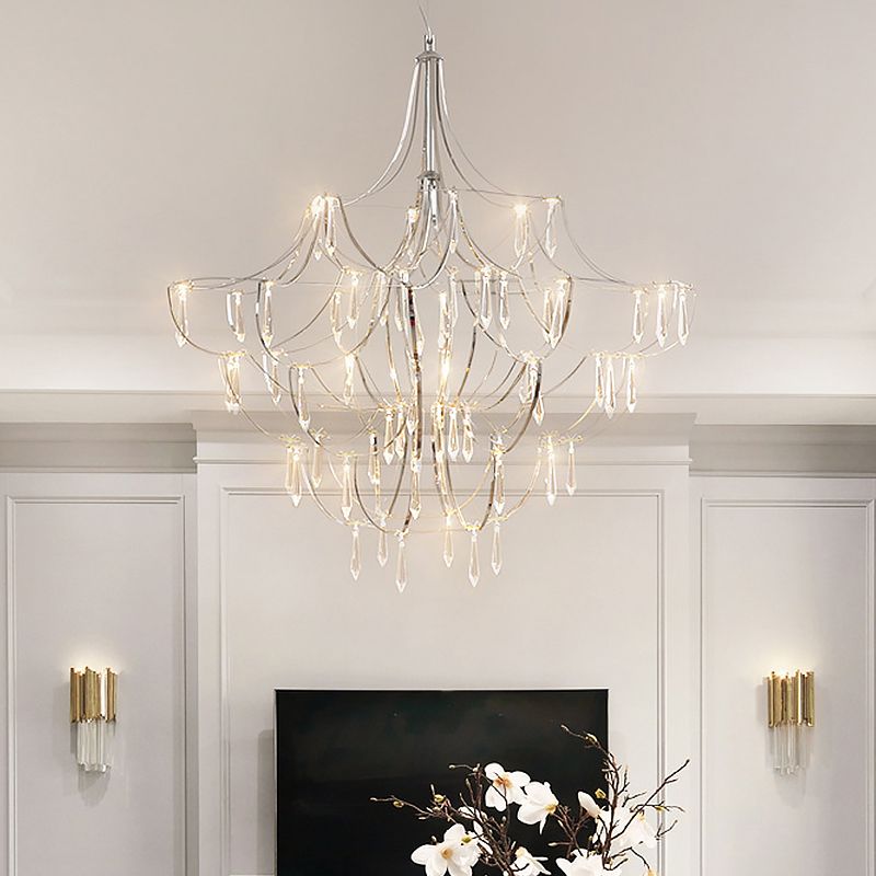 Kreatives Kristall -Eiszapfen -Deco Kronleuchter Metallchrom Finish Anhänger Licht für Wohnzimmervilla