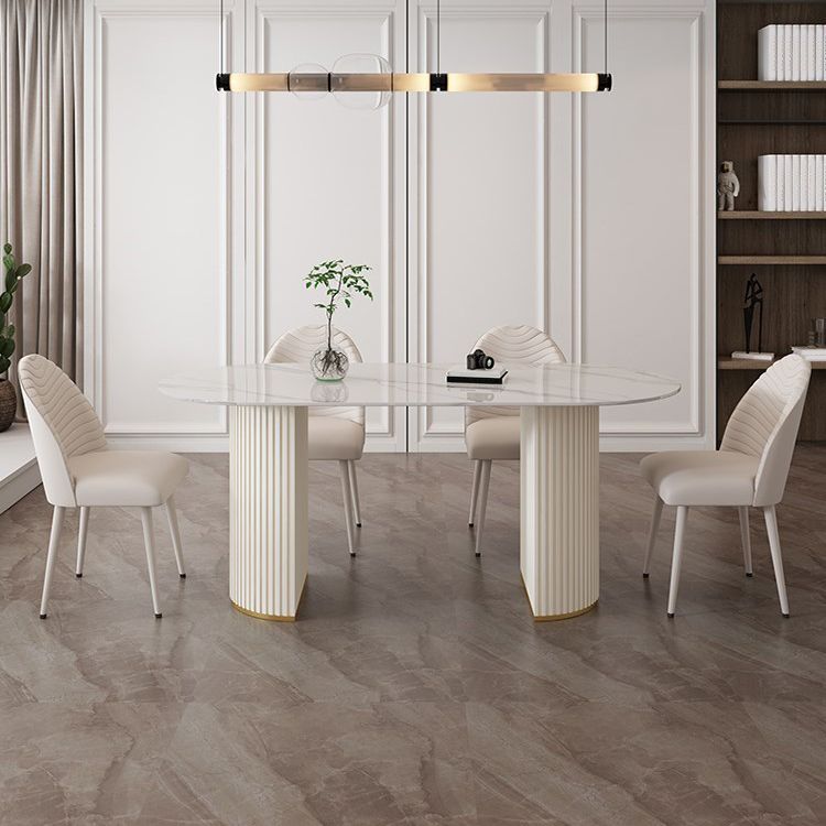 Sintered Stone White Table for Restaurant Modern Dining Table with Double Pedestal Base