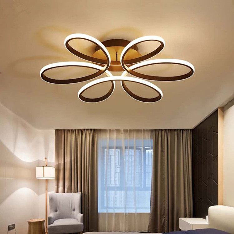 Flower-Shaped Semi Flush Ceiling Lights Contemporary Aluminum Ceiling Mount Chandelier for Living Room