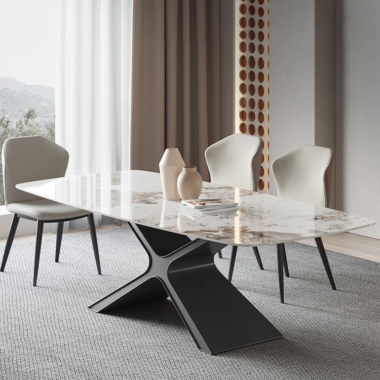 Industrial Style Sintered Stone Table Dining Rectangle Table with Metal Legs for Kitchen