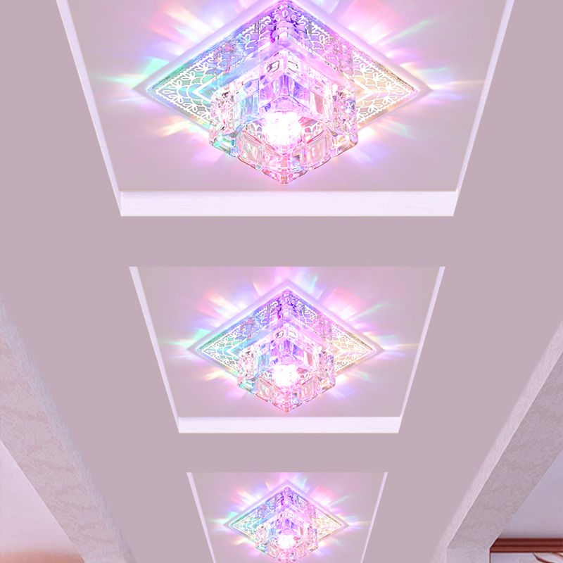 Square Clear Crystal Flushmount Light Modern Style LED Chrome Close to Ceiling Light for Porch