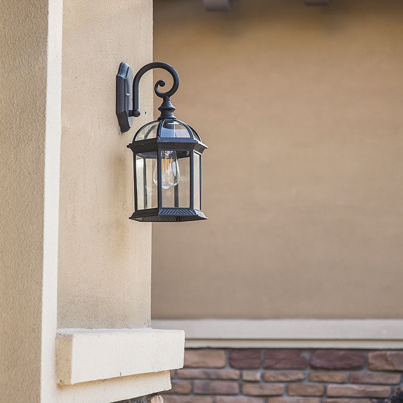 Retro Glass Shade Wall Light Geometric 1 Light 15.5" High Wall Sconce for Outdoors