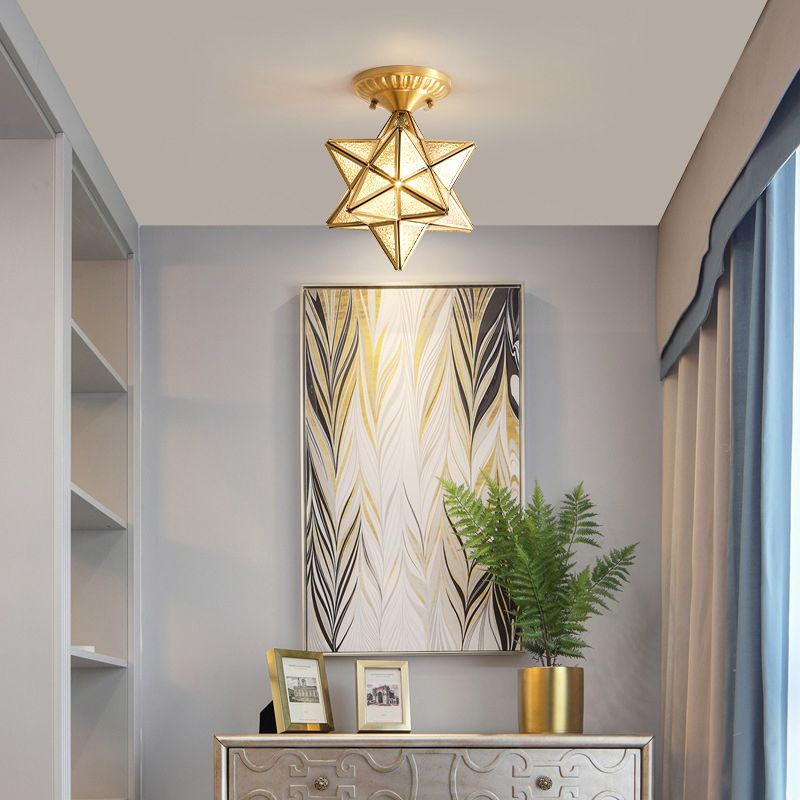 Luz de semi descarga de vidrio de ondulación en forma de estrella de 1 luces de comedor de 1 luces montura de techo de techo en oro