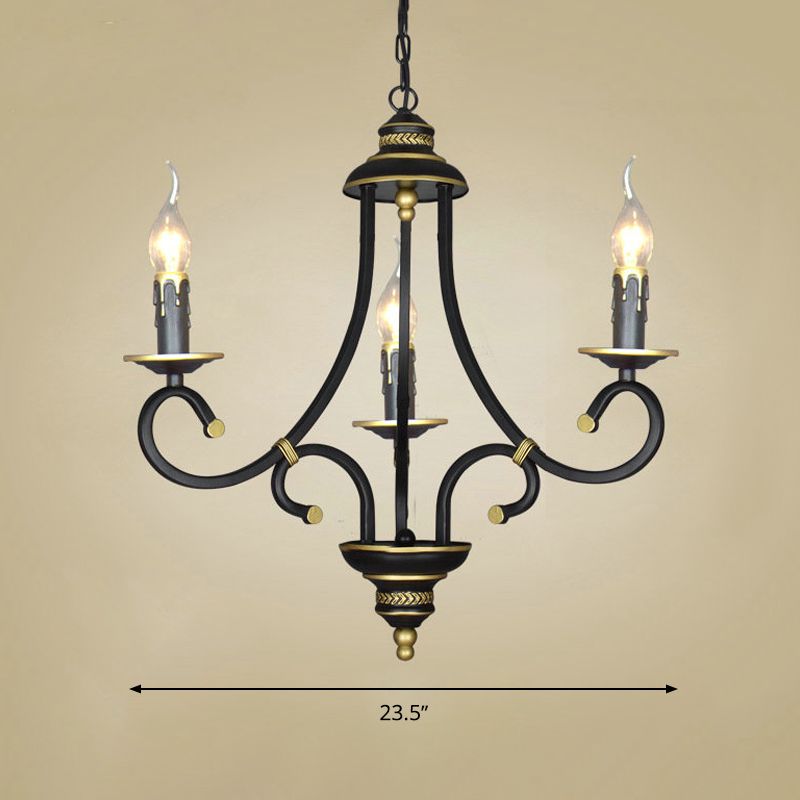 Black Candle Chandelier Lighting Vintage Metal 3/5/6 Bulbs Dining Room Ceiling Suspension Lamp with Curly Arm