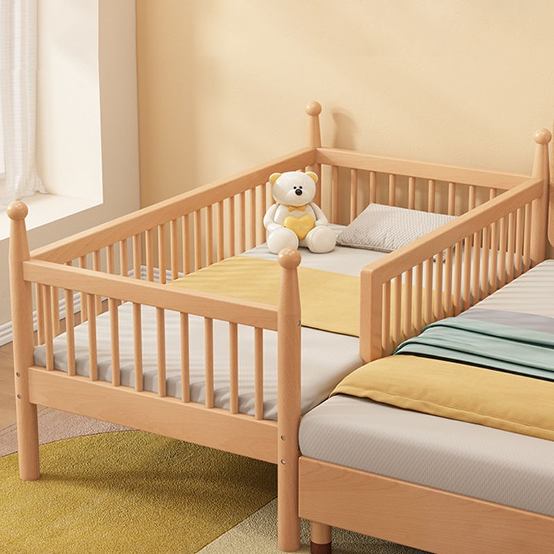 Solid Wood Baby Crib Washed Natural Crib with Guardrail and Mattress