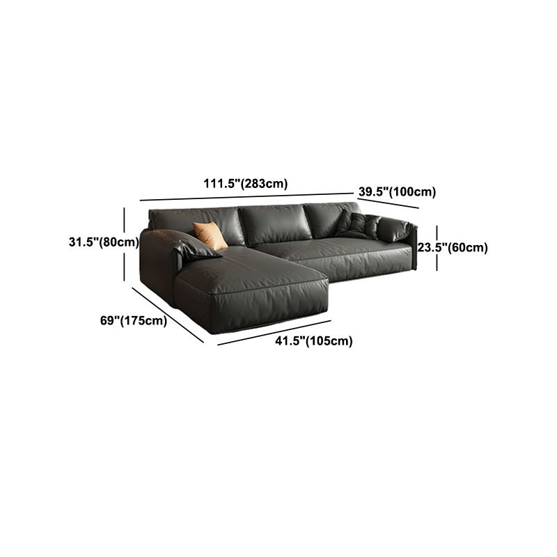 Genuine Leather Sectionals 70" Wood Stationary Sectionals in Black
