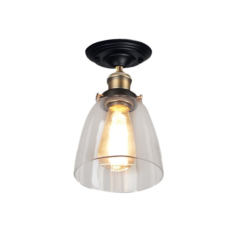 Luminaire à une ampoule, luminaire semi-encastré en verre transparent, cône vintage, en laiton antique, pour couloir
