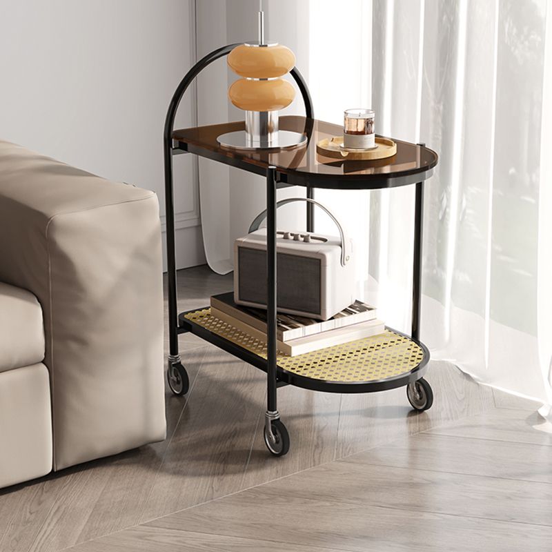 30.3" Tall Tray Top Side Accent Table Elliptical Glass Top End Table with Casters