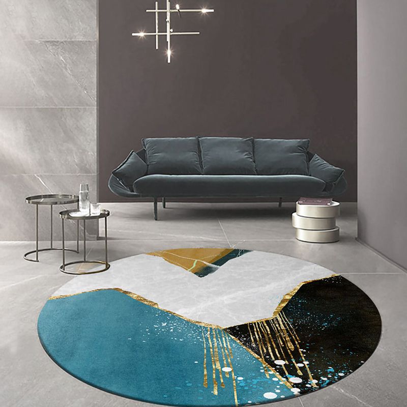 Round Modern Carpet Fancy Abstract Pattern Indoor Rug Polyester Non-Slip Area Rug for Living Room