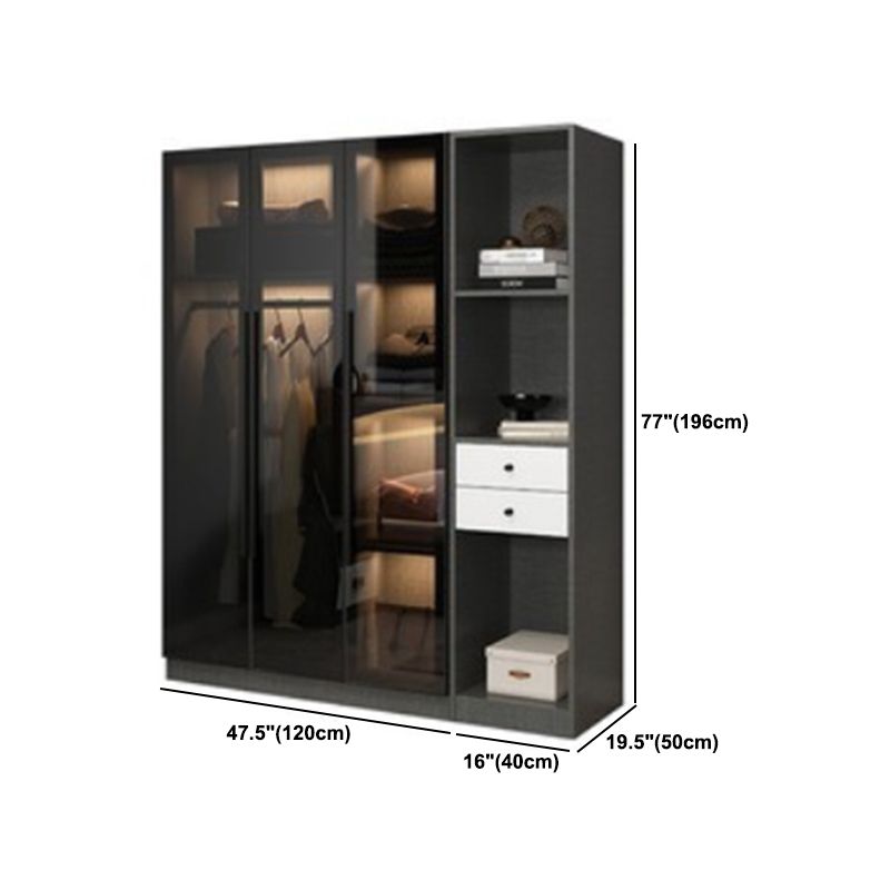 Contemporary Wardrobe Armoire with Shelves Wood and Glass Wardrobe Closet