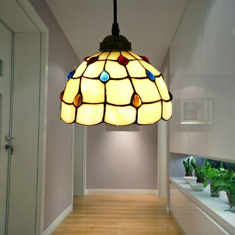 Luz de colgante de tono de campana de estilo tiffany de lámpara de vidrio de vidrio de corte de una sola mano.